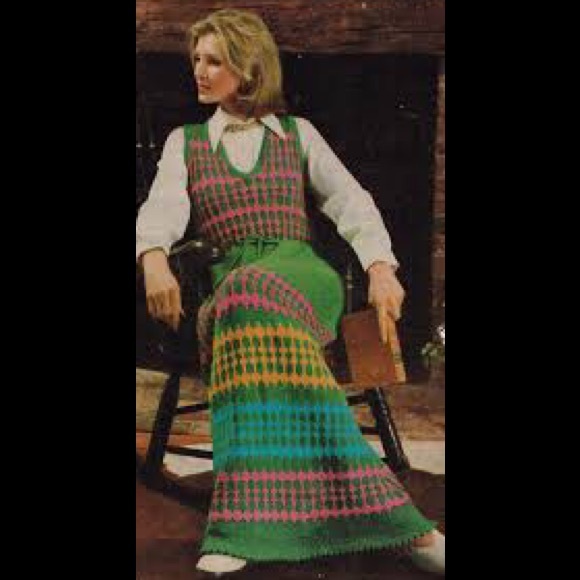 Vintage 1970’s hand knitted multicolored maxi dress